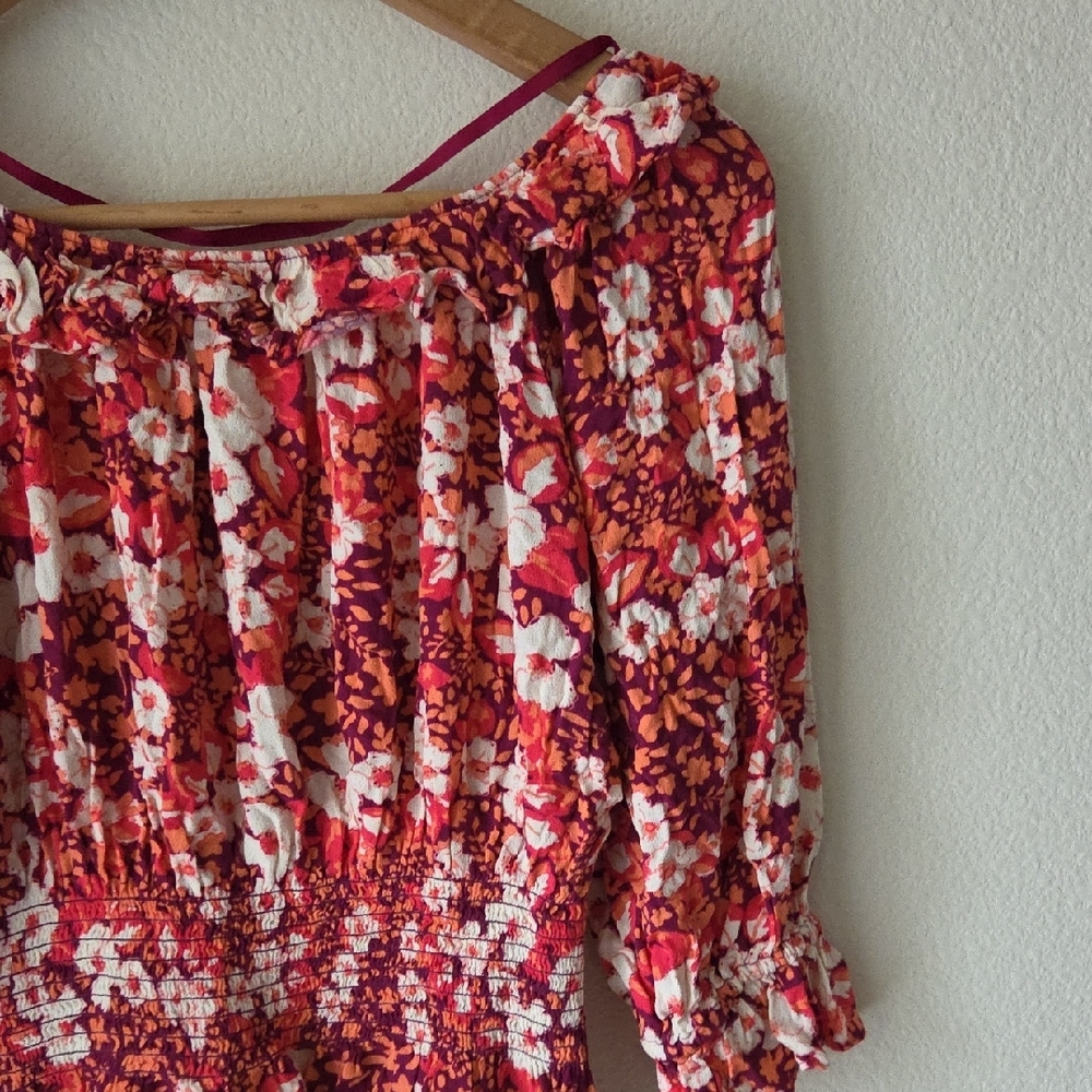 FREE PEOPLE Sweet Memories Pink Multi Floral Print Ruffled Blouse Sz M Boho - Picture 12 of 16